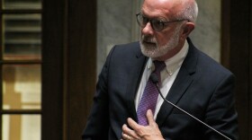 Sen. Travis Holdman (R-Markle) speaks about his bill to provide financial supports for pregnant Hoosiers, families and children on the floor of the Indiana Senate on July 28, 2022.