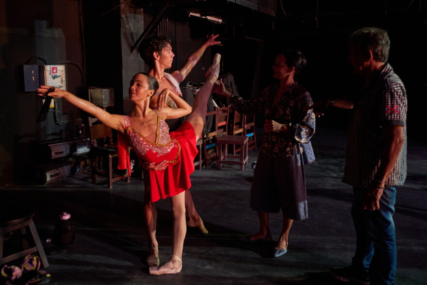 Dancers from the National Ballet of Cuba practice under the direction of National Ballet Director Viengsay Valdes, center, in Havana, Cuba, Friday, Aug. 21, 2026.