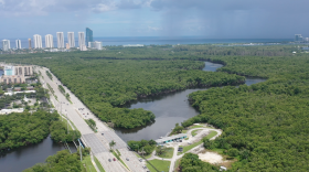 A break in a 48-inch sewer line under the Oleta River bridge was reported Sunday and continued to leak untreated sewage Friday.