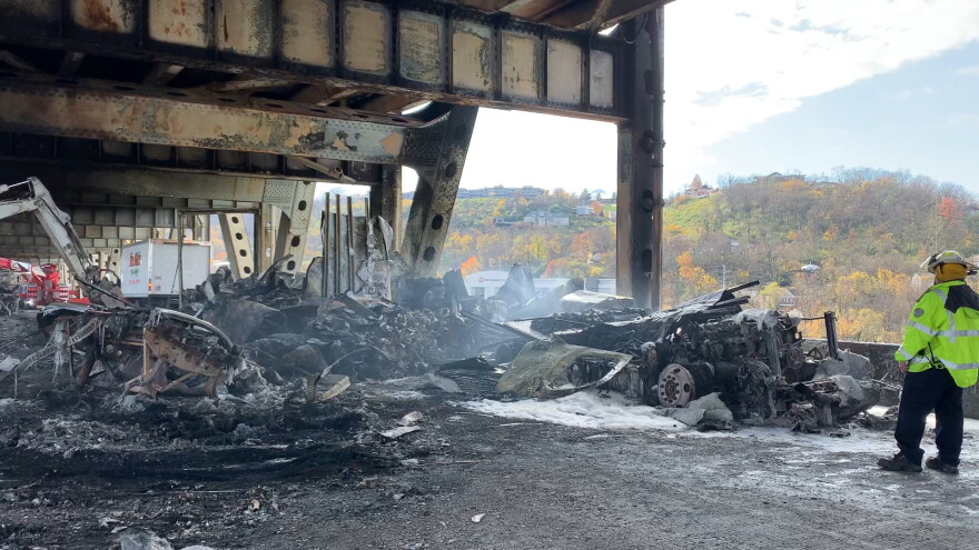 Workers labored through the night clearing debris from the Brent Spence Bridge.