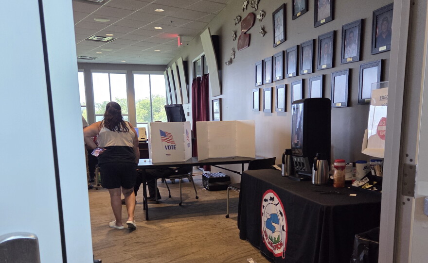 Voters in the Red Lake and Redby districts cast ballots in the Red Lake Tribal Council meeting room on Aug. 11, 2026.
