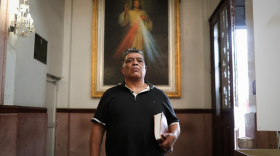 Luis Arreguin, 54, stands at the Cathedral of Mexicali, in Mexicali, Baja California, Mexico, on Oct. 21, 2026. Arreguin was arrested on Oct. 1 by U.S. federal immigration agents in Fresno while on his way to work and deported on Oct. 15.