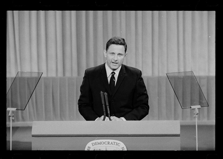 Then-Indiana Sen. Birch Bayh speaks at the 1968 Democratic National Convention.