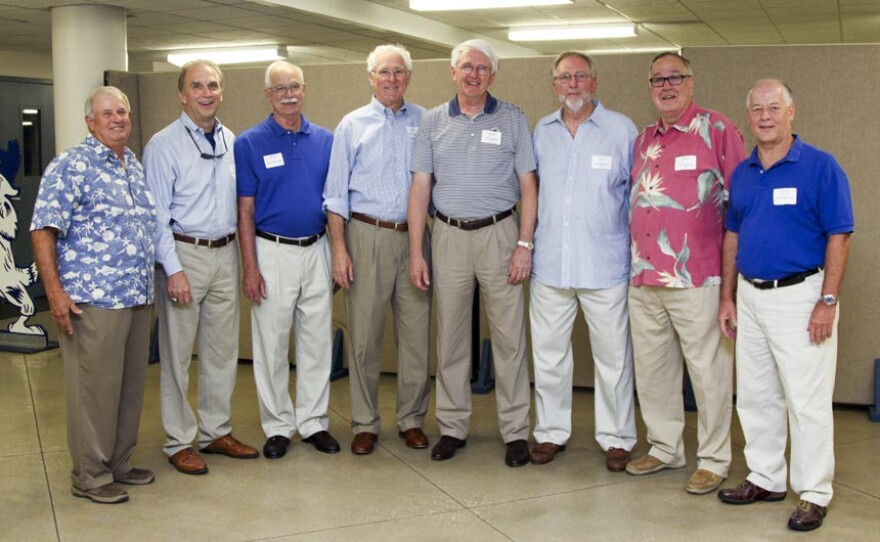 Members of the Jesuit team today. From left, Ronnie Britsch, Tommy Morel, John Carrere, Billy Fitzgerald, Glenn Goodier, Joe Williamson, Art Hamburger and Drew Gates.