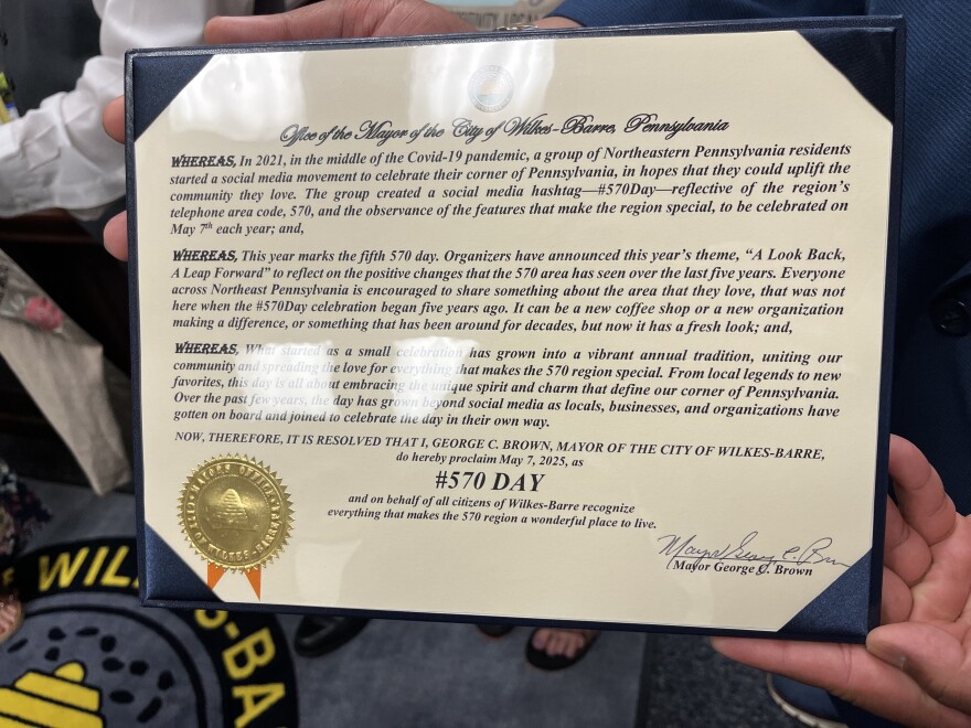Wilkes-Barre Mayor George Brown proclaimed May 7 570Day in the city.