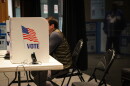 A person votes at the World War I Museum and Memorial on April 8, 2025