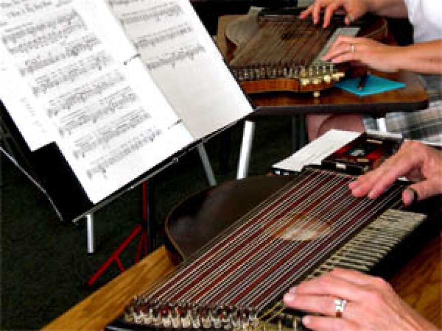Zithers in action at a rehearsal of the Davenport Zither Ensemble.