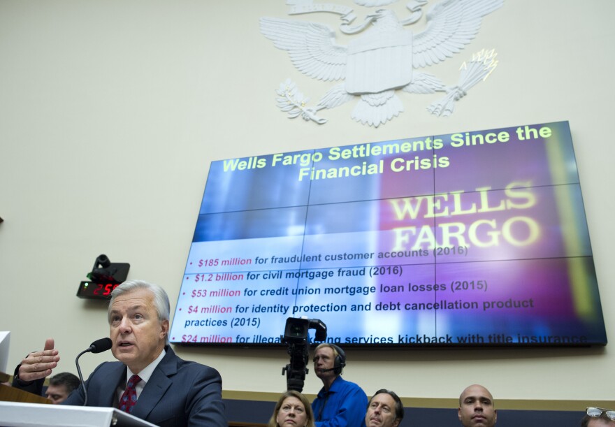 Wells Fargo CEO John Stumpf testifies on Capitol Hill in Washington, Thursday, Sept. 29, 2016, before the House Financial Services Committee investigating Wells Fargo's opening of unauthorized customer accounts. 