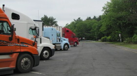 Trucks parked at the state highway rest stop on Interstate 84 in Willington