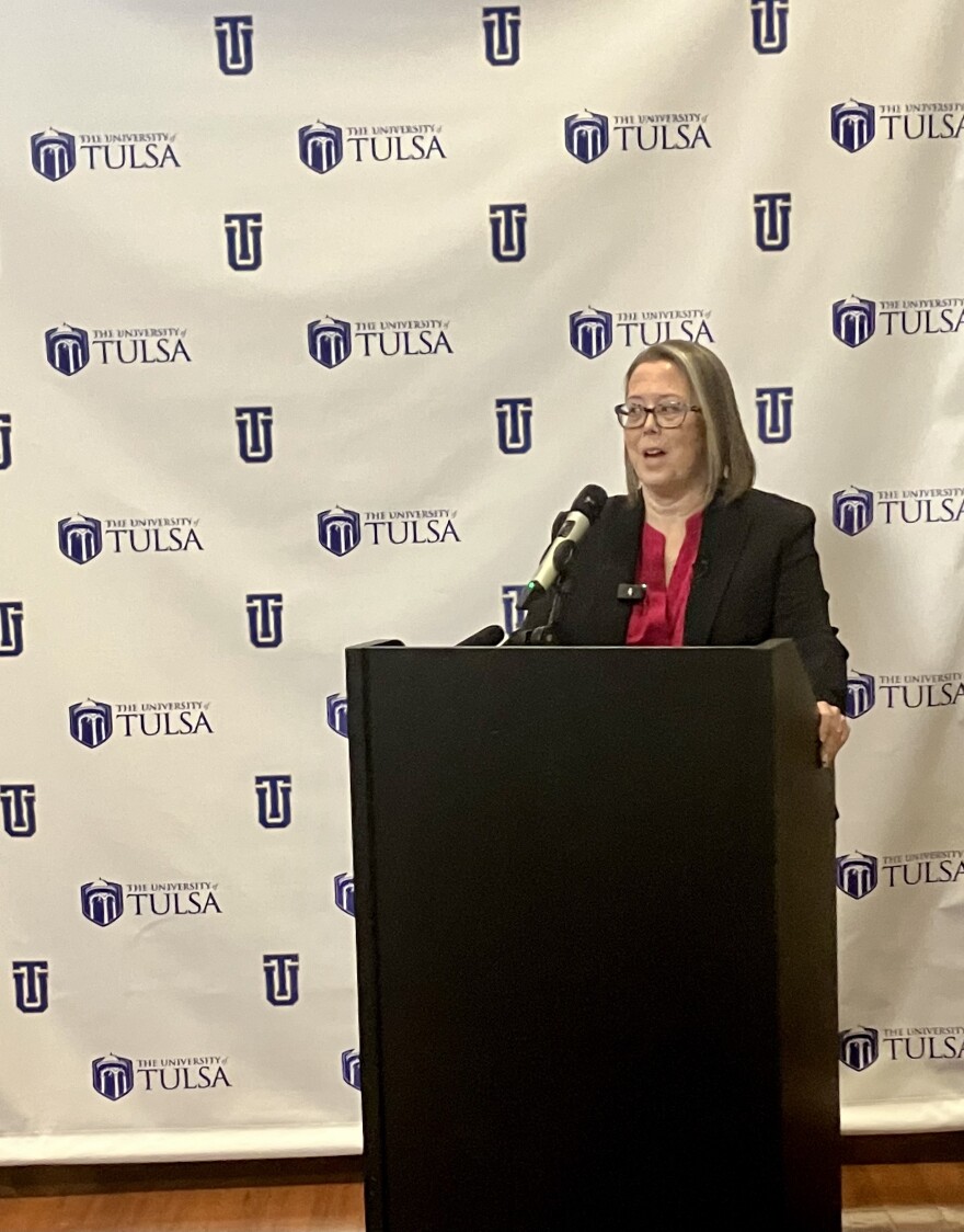 Judge Sara Hill speaks at the University of Tulsa on Friday, Jan. 19, 2024.
