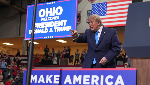President Donald Trump departs after speaking during an event at Butler High School in Vandalia, Ohio, Saturday, Oct. 3, 2026.