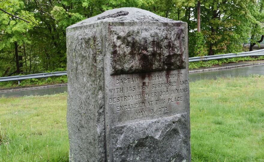 A monument in Gill notes the Great Falls Massacre painting Captain William Turner in a triumphant light.