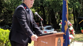 Post Commander Val Frailey speaking during the Memorial Day event at Tallahassee's Oakland Cemetery.