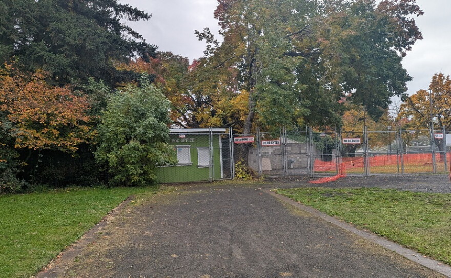 The box office at the Cuthbert on Oct. 28, 2026. It is currently on the north side of the amphitheater. The city plans to move it to the south.