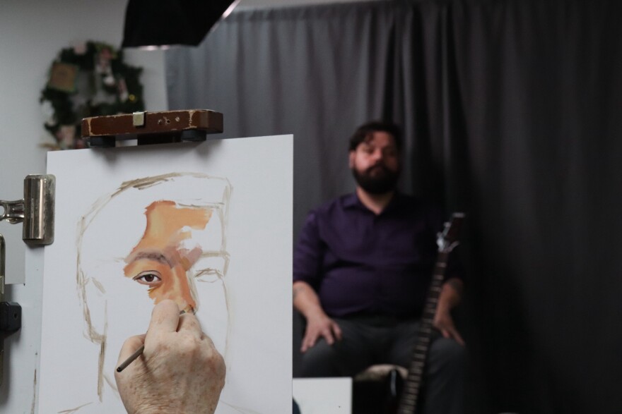 Alison Schuchs paints a portrait of Derek Galvan (pictured) during a June 24 session at the Art Center of Corpus Christi. Schuchs is one of the featured artists in "Portraitures: Four Perspectives" at the Beeville Art Museum. The exhibit continues through July 18.