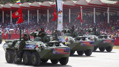 FILE - BTR-80A in Caracas, Venezuela on 5 March 2014 during the commemoration of Hugo Chavez's death.