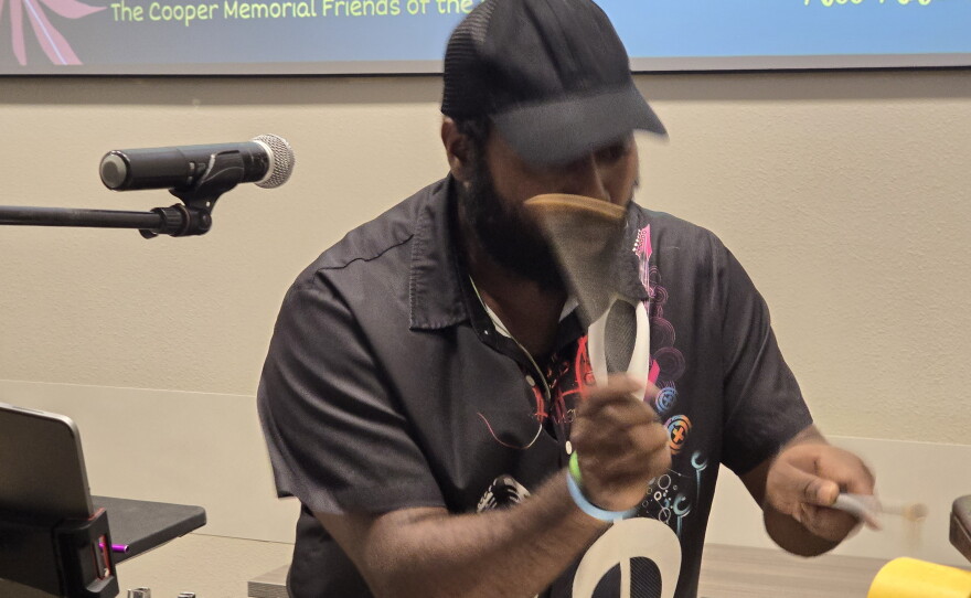 Ravon "Steely" Rhoden plays the steel pan drums at the Cooper Memorial Library in Clermont on Tuesday, October 6, 2026.