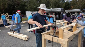 Volunteers hand-crafted and assembled the bunk bed components during Saturday's event.