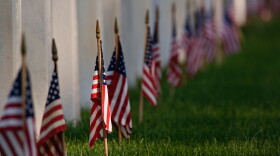 American flags on tombs of American Veterans on Memorial Day, Zachary Taylor National Cemetery, Louisville, Kentucky