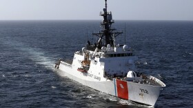 FILE - In this March 7, 2017 file photo, the U.S. Coast Guard cutter Stratton steams through the eastern Pacific Ocean. The U.S. Coast Guard is teaming up with the Mexican and Colombian navies off South America's Pacific coast to go after seafaring smugglers, opening a new front in the drug war. (AP Photo/Dario Lopez-Mills, File)