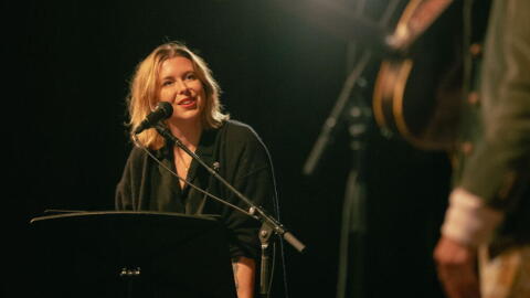 "World Cafe" host Raina Douris conducts an interview. (Courtesy of Paige Walter)