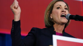 Iowa Gov. Kim Reynolds speaks during a rally, Wednesday, March 9, 2022, in Des Moines, Iowa. Reynolds announced that she is running for a second full term. (AP Photo/Charlie Neibergall)