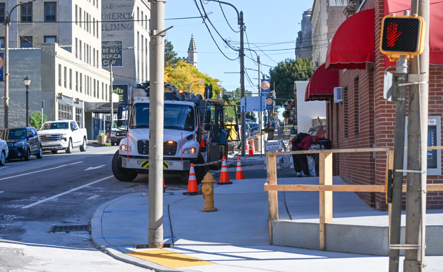 Scranton Mayor Paige Cognetti said the sidewalks on the corner of Linden Street and North Washington Avenue were in very bad shape and dangerous. That area was recently improved during the city's downtown streetscape project.