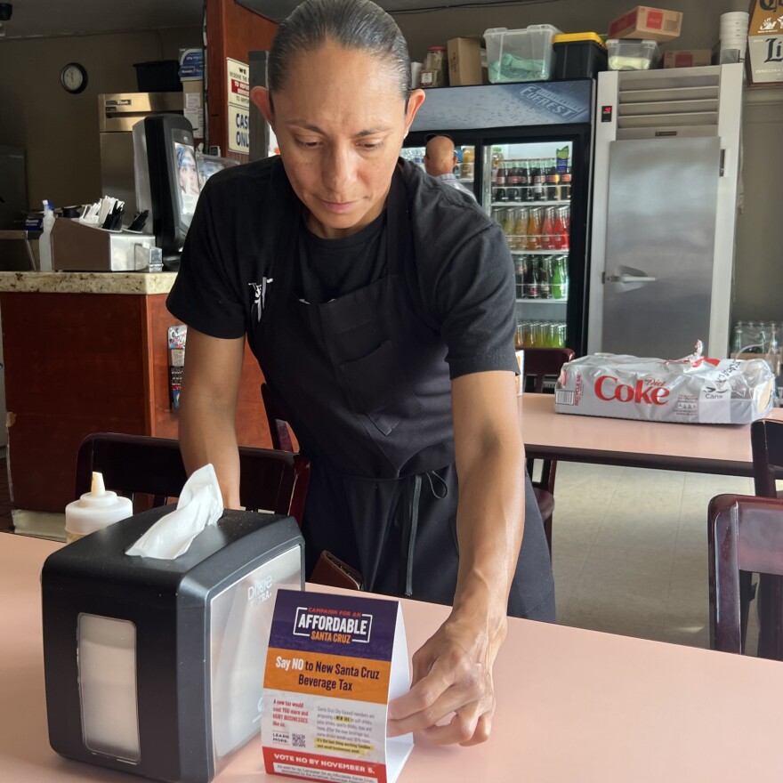 Carina Moreno, owner of Tacos Moreno in Santa Cruz, is campaigning against a proposed city tax on sugary beverages.