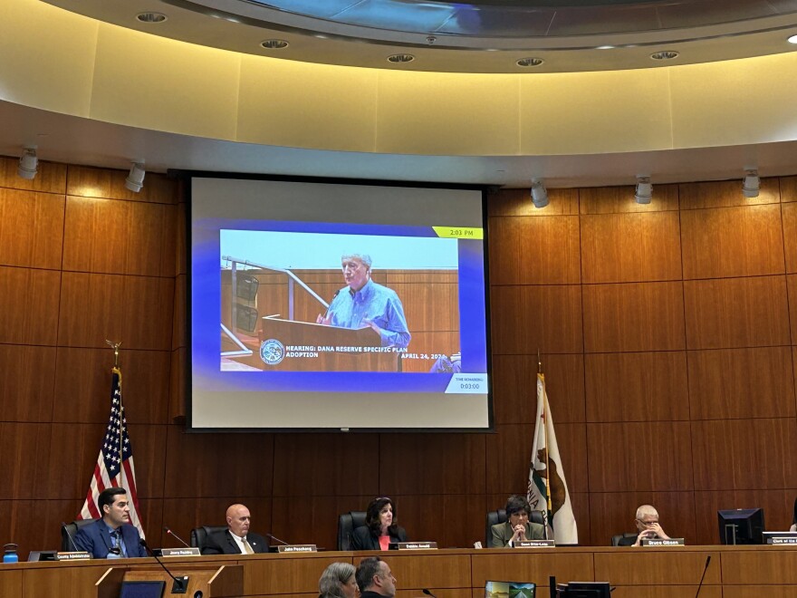 SLO County Supervisors listen as Nick Tompkins from NKT Commercial presents his plan to develop around 1,400 housing units in Nipomo. The project includes housing for all income levels. They approved the Dana Reserve project in a 3-2 vote. 