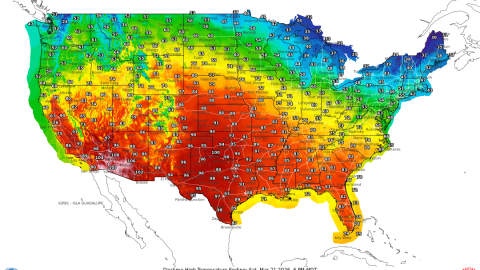 NOAA’s forecast for Saturday, March 21, 2026 shows anomalously high temperatures across the Southwest, the result of a high-pressure system and heat dome.