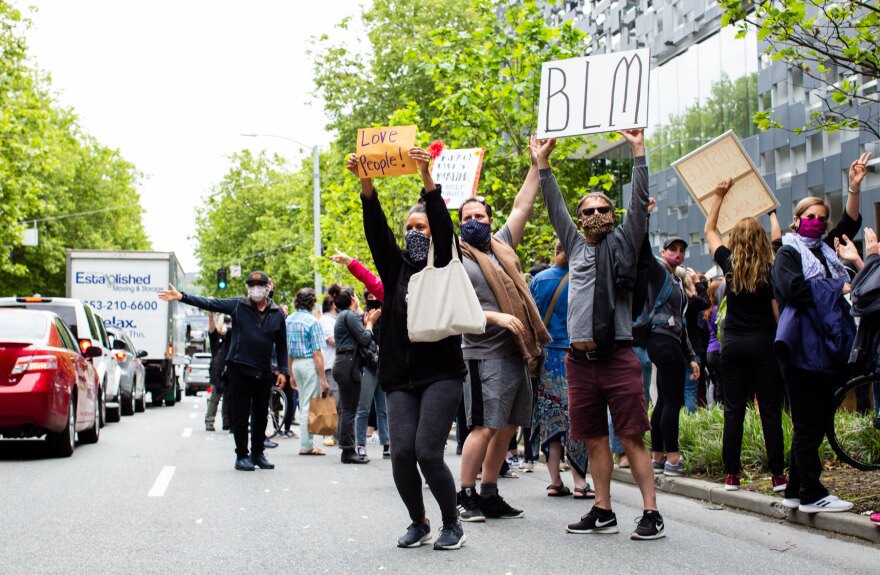 The Seattle arts community gathered Tuesday for a peaceful march protesting police brutality and systemic racism, after the killing of George Floyd in Minneapolis.