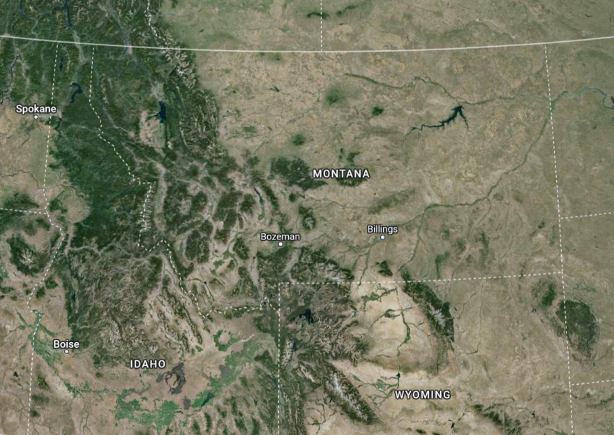 Map showing the borders between Montana and the surrounding states.