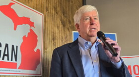 Republican former Gov. Rick Snyder speaks at an event in West Michigan on October 28, 2026