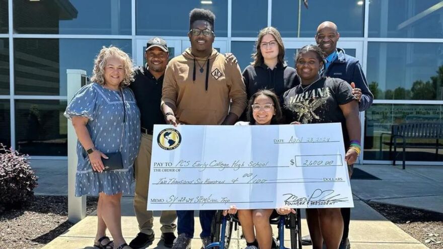 Through Still Serving, the nonprofit he began after retiring from a 26-year career with the Marines, Sgt. Major Mario Fields presented a $2,600-check last month to ECHS staff and students.