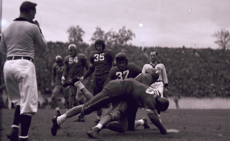 Duke University football coach Wallace Wade at practice in the 1930s. Duke was a member of the Southern Conference from 1928 to 1953.