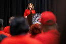 Secretary of State Jocelyn Benson speaks at the UAW Community Action Program Conference in Lansing, Mich., on Sept. 16, 2026.