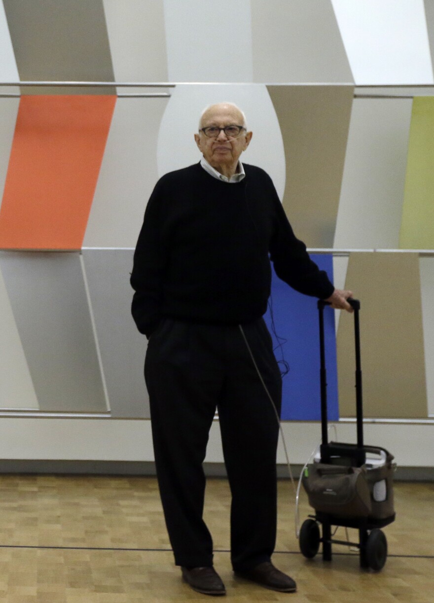 Artist Ellsworth Kelly, shown here in April at the Barnes Foundation in Philadelphia, turned 90 this May.