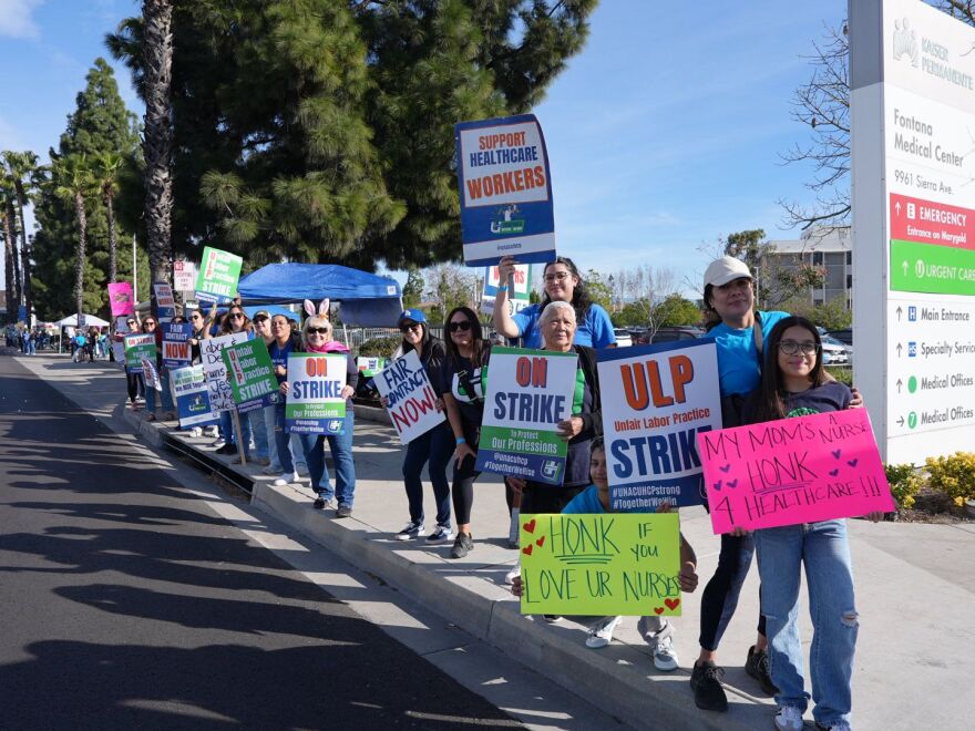 Nurses picketing at Kaiser facility in Fontana.