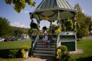 Fans pose for a photo at the gazebo in New Milford during their “A Weekend in the Life” event.