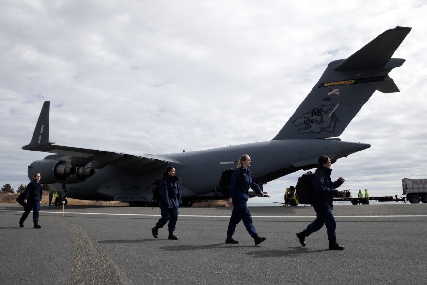 Members of the U.S. Public Health Service offload from an Alaska Air National Guard C-17 Globemaster III assigned to the 144th Airlift Squadron, 176th Wing, during Kodiak Arctic Care 24 Innovative Readiness Training Mission at Kodiak, Alaska, May 6, 2024. For Kodiak Arctic Care 24, personnel from across the U.S. Uniformed Services, under the Innovative Readiness Training program, partnered with the Kodiak Area Native Association to deliver no-cost medical, dental, optometry, and veterinary services to residents across geographically dispersed care sites in Alaska’s remote Kodiak Island borough. IRT is exclusive to the United States and its territories and delivers joint training opportunities to increase deployment readiness. Simultaneously, IRT provides key services, such as health care, construction, transportation, and cybersecurity, to U.S. communities.