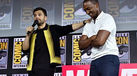 Sebastian Stan and Anthony Mackie of Marvel Studios' 'The Falcon and The Winter Soldier' at the San Diego Comic-Con International 2019 in San Diego, California. 