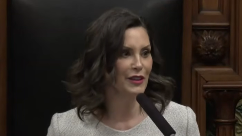 Michigan Governor Gretchen Whitmer speaks during her eighth and final State of the State address on Wednesday, February 26, 2026.