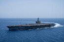 The USS aircraft carrier Dwight D. Eisenhower, also known as 'IKE', sails in the Red Sea, June 12, 2024.