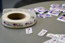 "I voted" stickers on a table