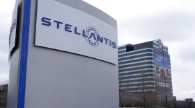 FILE - The Stellantis sign is seen outside the Chrysler Technology Center, in Auburn Hills, Mich. Automaker Stellantis has scheduled an announcement for Tuesday, May 24, 2022, in Kokomo, Ind., for what could be the company's second North American electric vehicle battery factory.