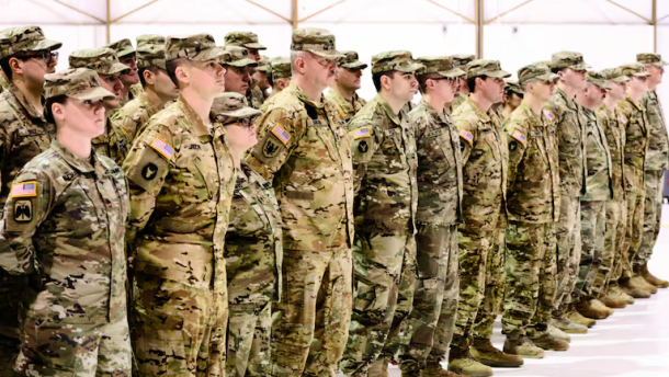 Oregon Army National Guard Soldiers with Company G, 1st Battalion, 189th Aviation Regiment, on March 4, 2018, in Salem, Oregon. Oregon leaders are scrambling to halt the deployment of the National Guard following President Donald Trump's orders this weekend.