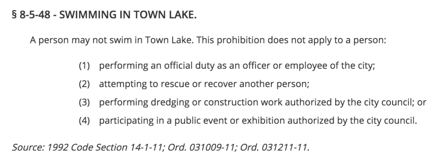 The rules regarding no swimming in Town Lake