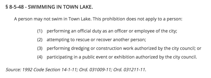  The rules regarding no swimming in Town Lake 