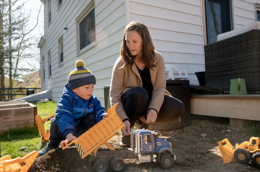Brittni Scavotto, hangs out with her son, Sam Scavotto, 2, in her backyard in Falls Village. Scavotto is hoping to give birth at Sharon Hospital, because that's where her doctor delivers and is the closest to her house.