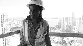 Worldcenter journeyman Jasmine McWilliams stands inside the Paramount tower before beginning electrical work on Friday, February 8, 2019.